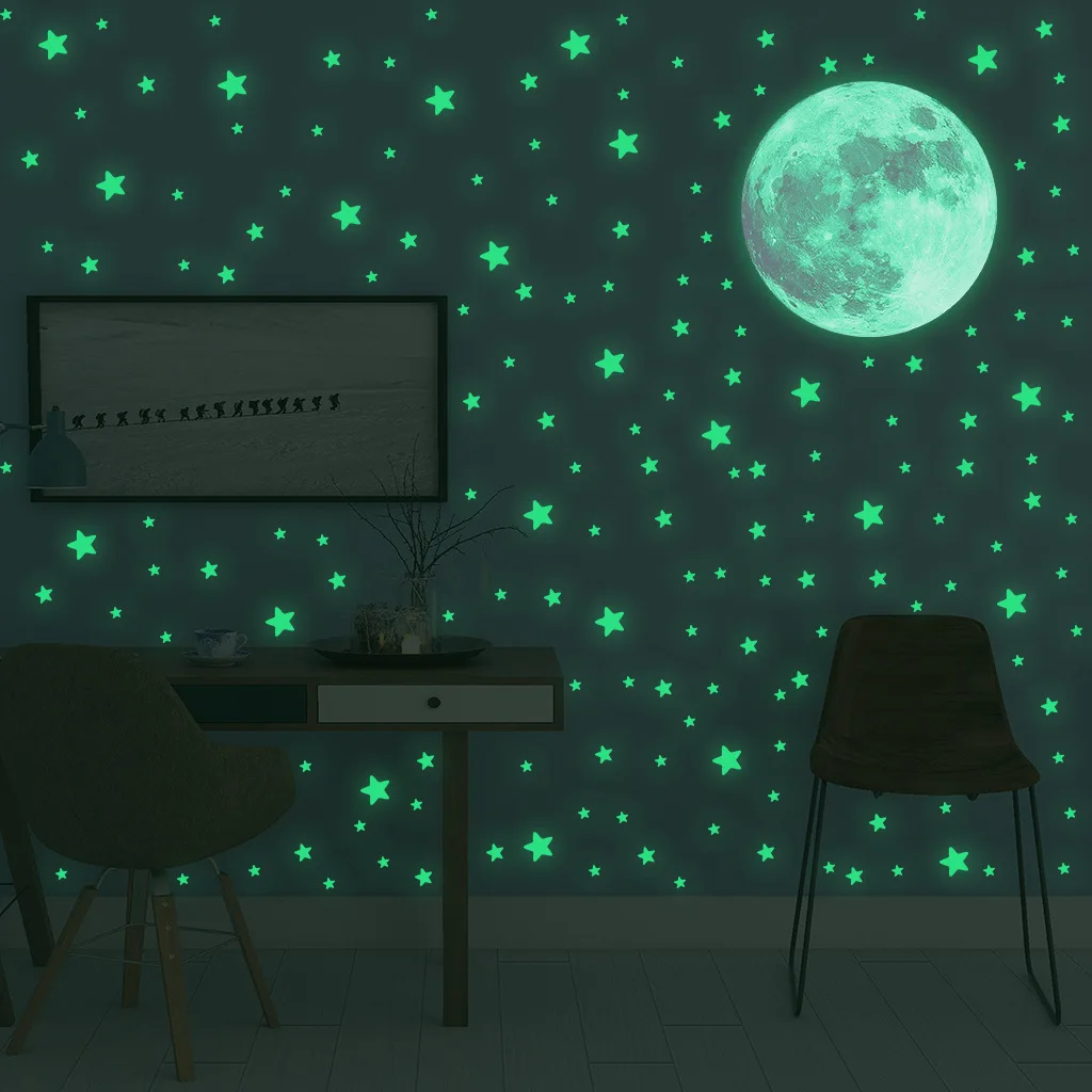 Glow In Dark Stars - Luminous Moon Stars Wall Stickers for